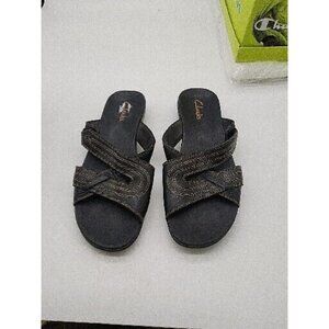 Clarks Women Slide Black Leather Sandal Shoes Size 8 M EUC